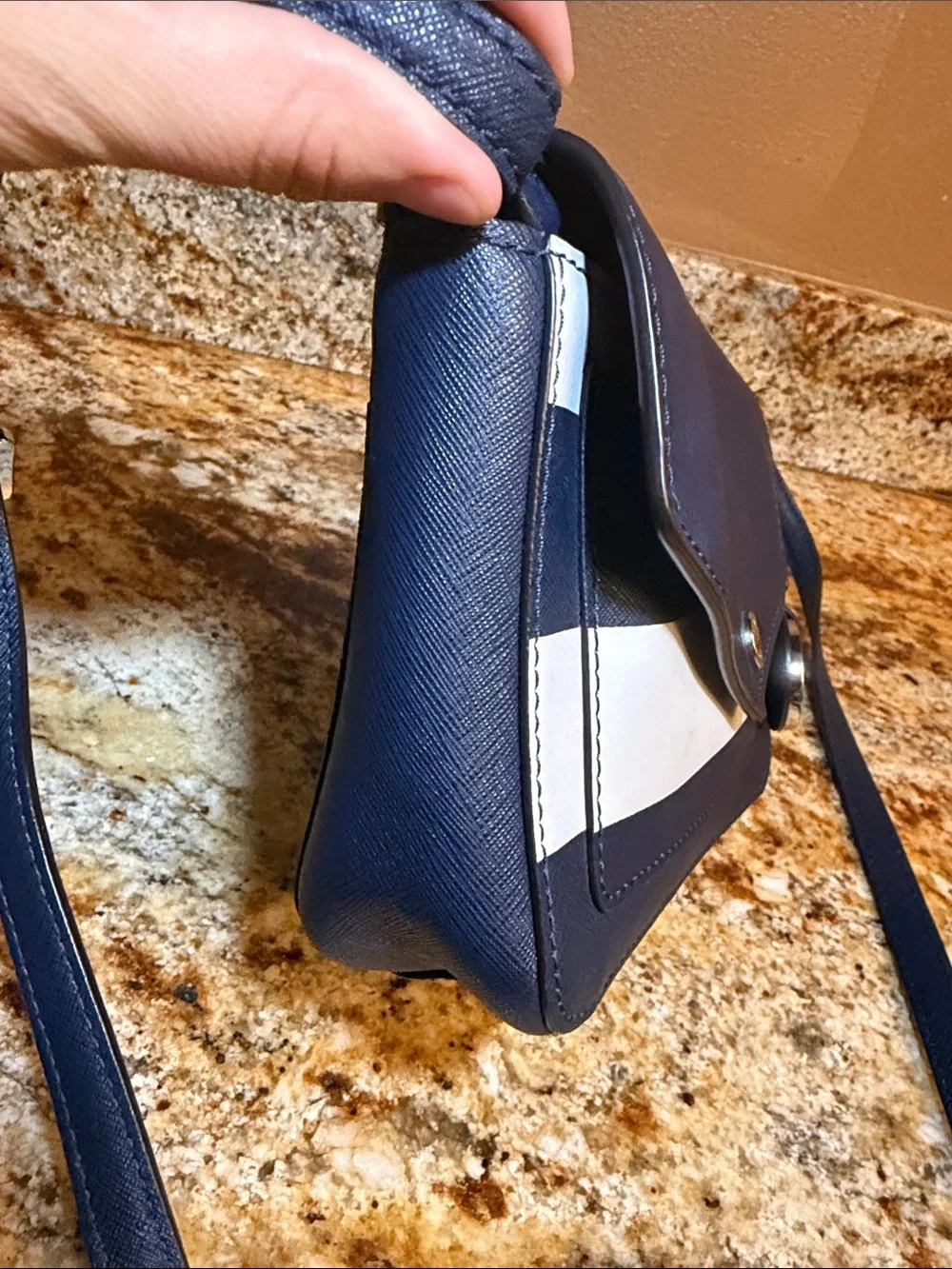 Michael Kors Navy and White Crossbody Mini Bag with MK Charm